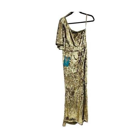 Mac Duggal Embellished Cap Sleeve Cowl Neck Trumpet Gown Golden Size 6 NWT - Picture 6 of 12